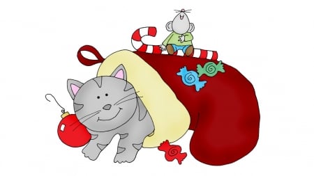 Cute Christmas - christmas, cute, cats, mice, animals