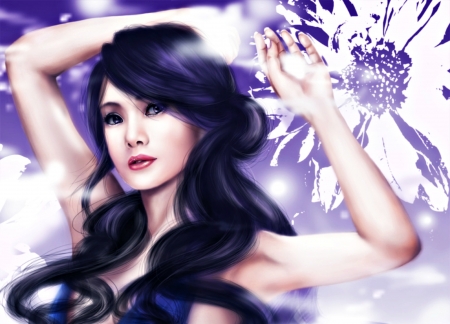 Laurenel - flower, purple, girl, white, fantasy, laurenel, arriathelion, asian, woman