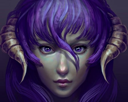 Deborah - demon, purple, deborah, girl, art, fantasy, woman, horns, jenniferhealy