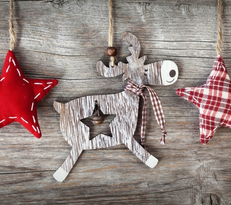 Merry Christmas! - wood, craciun, reindeer, star, figurine, red, deco, christmas