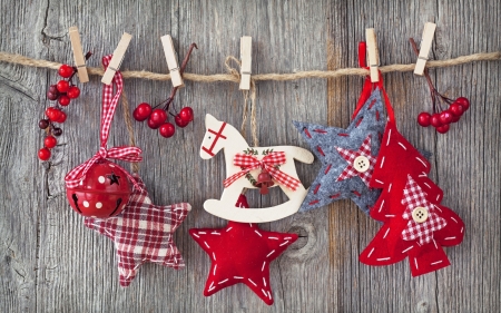 Merry Christmas! - craciun, figurine, deco, christmas, wood, white, star, horse, red, card, tree