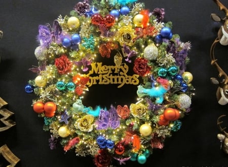 Merry Christmas - ornaments, pretty colors, holiday, balls, decorations, christmas, wreath, colorful