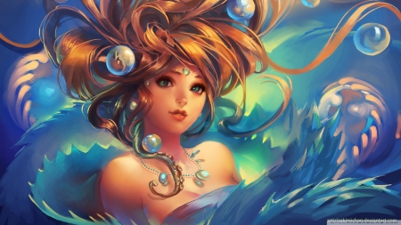 mermaid - bubble, girl, water, mermaid