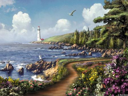 Destiny-Point - nature, painting, path, sea