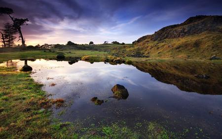 Sunrise at Otuataua Stonefields,Auckland, New Zealand - landscape, auckland, stonefields, sunrise, new zealand, new zealandcountryside, nature, otuataua, swamp, mountains, rocks