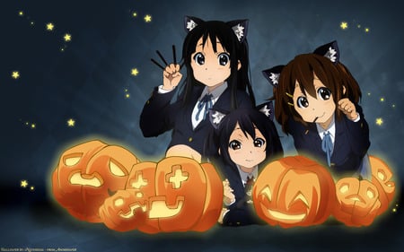 akiyama mio cat catgirl halloween hirasawa yui k on nakano azusa signed - akiyama, mio cat catgirl halloween hirasawa yui k on nakano azusa signed