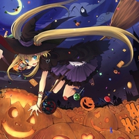 2 girls aki pixiv4170 animal ears halloween original pumpkin witch