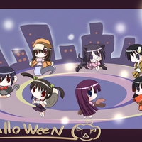 araragi karen araragi tsukihi bakemonogatari chibi hachikuji mayoi halloween hanekawa tsubasa kanbaru s