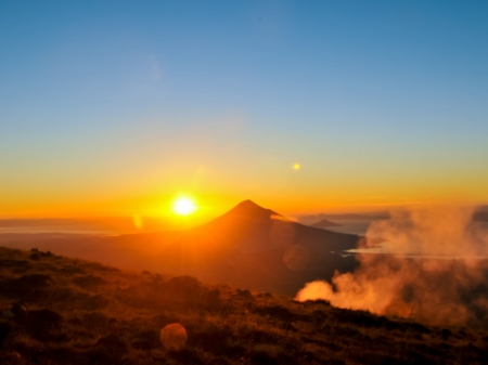 Sunrise over the Mountain - nature, mountain, sunrise, mist