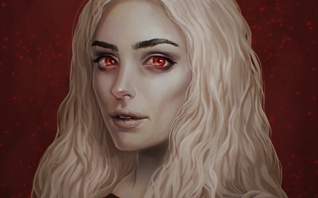 Vampire - woman, girl, vampire, fantasy, red eyes, art, red, digital, junejenssen, blonde