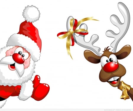 Happy Holidays! - white, santa, craciun, reindeer, red, card, christmas, horns