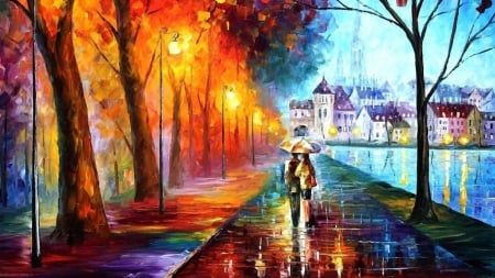 Autumn - Love, Autumn, Couple, Painting