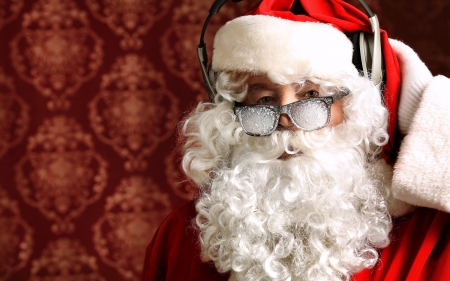 Santa Claus - white, craciun, glasses, red, santa claus, headphones, christmas