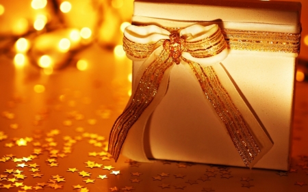 Happy New Year! - new year, craciun, gift, christmas, yellow, bow, box, orange, golden