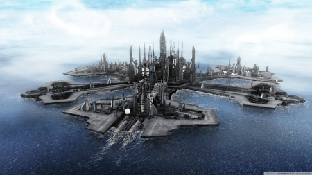 stargate atlantis - atlantis, city, ocean, stargate