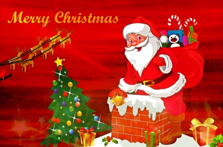 Merry Christmas - santa, gift, tree, merry, christmas