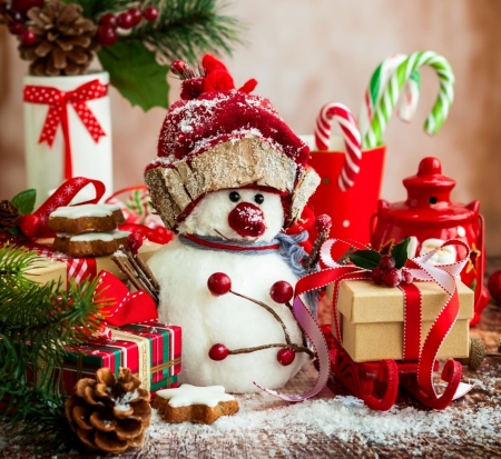 Christmas Gifts - branches, Sweets, Holidays, lamp, lollipop, Snowman, pine cone, Christmas, Gifts, Winter six