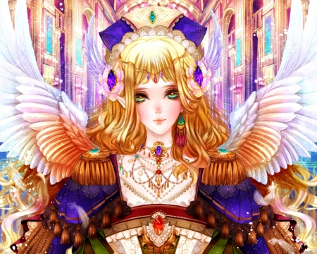 Angel - purple, girl, manga, wings, white, last chronicle, pixiv, aniem, orange, angel