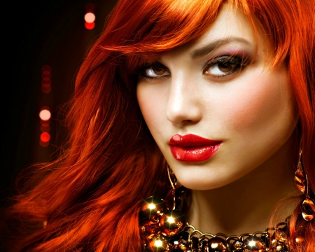 Redhead beauty - woman, anna subbotina, beauty, redhead, girl, lips, black, model, face, red