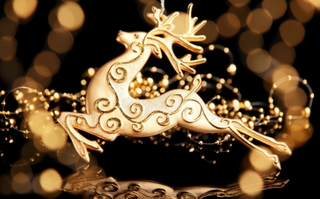 Merry Christmas! - bokeh, deco, horns, christmas, black, craciun, new year, figurine, golden, reindeer