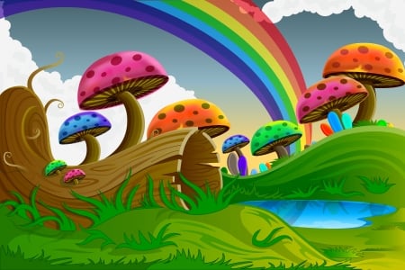 colored mushrooms - mushrooms, fantasy, nature, colored