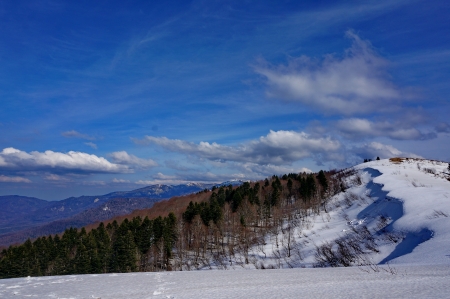 Winter View - sky, mountains, landscape, clouds, trees, snow