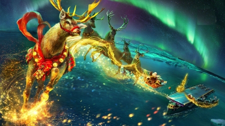 Start-up Santa - aircraft carrier, reindeer, artwork, sleigh, digital, sea, christmas