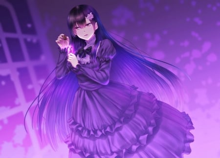 Lolita fashion - anime, bottle, ese shinshi, dress, girl, pink, manga, purple, lolita fashion