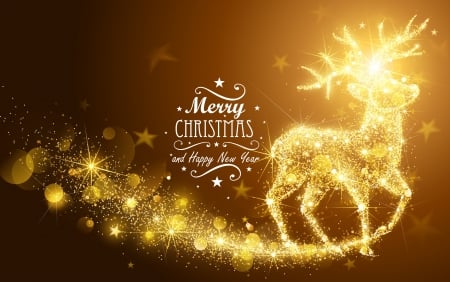 Merry Christmas! - bokeh, yellow, orange, horns, christmas, craciun, golden, card, reindeer