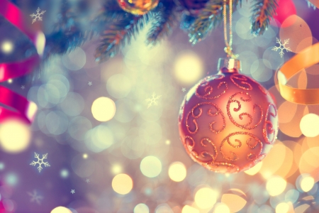 Happy Holidays! - new year, craciun, blokeh, ball, christmas, pink, blue, holiday, orange