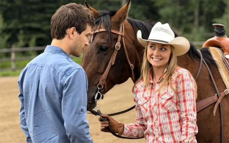 Oh Jake, You're So Sweet... - girls, women, style, fun, models, female, cowgirls, hats, western, horses, cowboy, blondes, heartland, series, tv