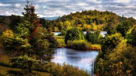 fascinating pond hdr - hdr, hills, forest, pond