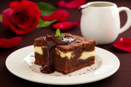 Chocolate Fudge - roses, delicious, red, food, chocolate, dessert