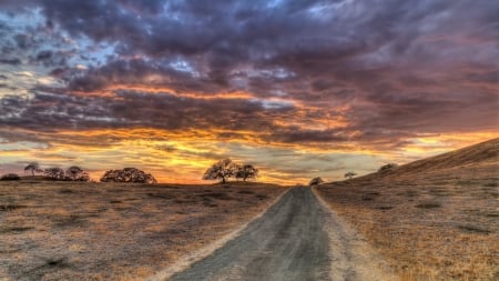 wonderful sky over a country road hdr