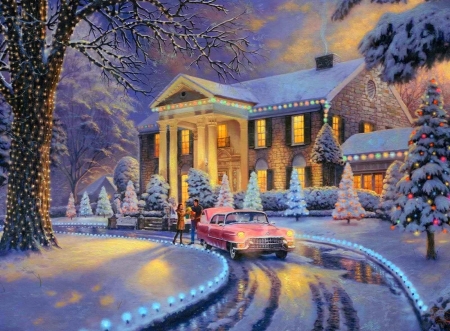 Merry Christmas - winter, attractions in dreams, paintings, snow, christmas trees, holidays, xmas and new year, home, car, Christmas, love four seasons, houses