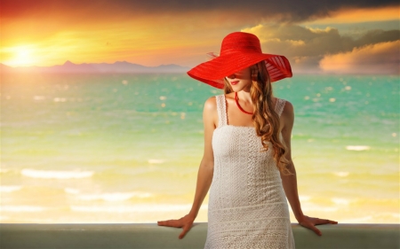 Lovely Day - beach, woman, hat, model