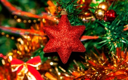 Christmas star - star, winter, decoration, beautiful, tree, christmas, holiday, new year, red