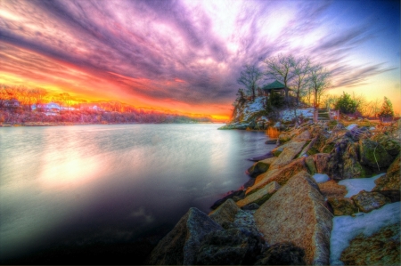 Fairy Winter - sky, clouds, coastline, colors, hdr