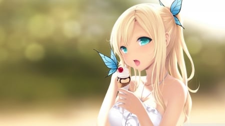 Anime girl - anime, girl, buterfly, blue