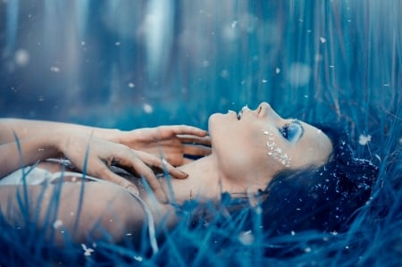 Beauty - beauty, lying, blue, woman