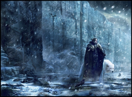 Frozen Times - ice, wolf, artwork, man, wall