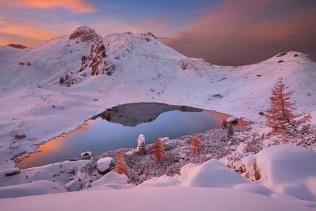 Winter - nature, lake, landscape, mountain, snow, beautiful, winter