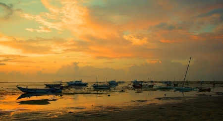 Orange Sky - cloud, sunset, sea, boat