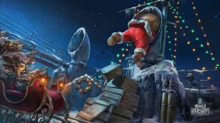 Santa is coming! - world of warship, red, winter, sleigh, game, craciun, reindeer, christmas, blue, poster, santa