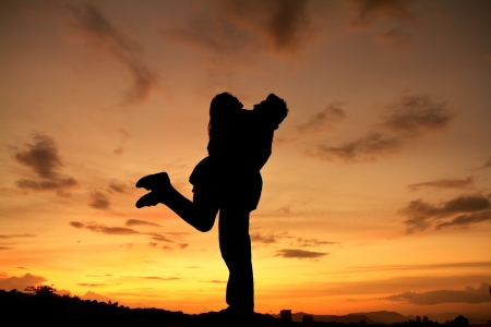 Silhouettes of Lover - sunset, love, beach, young