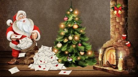 Santa's Letters - Santa Claus, letters, Saint Nick, firefplace, Christmas, tree, Feliz Navidad