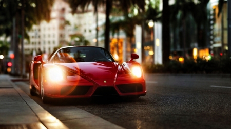 Red Ferrari Enzo  - wide screen, auto, beautiful, photo, cityscape, car, scenery, ferrari, photography