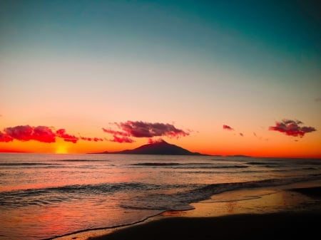 Beach Sunset - clouds, sunset, nature, beach, sea