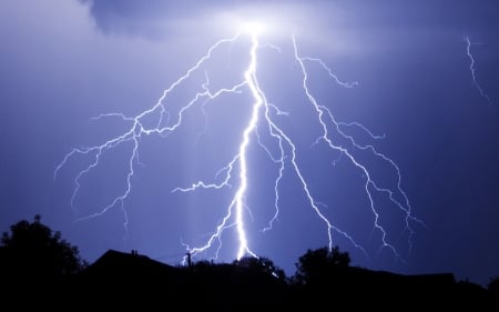 Lightning House Silhouette - house, nighttime, nature, silhouette, forces of nature, lightning