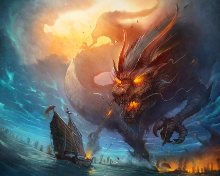 Fantasy Creature - creature, fantasy, ship, sea, art